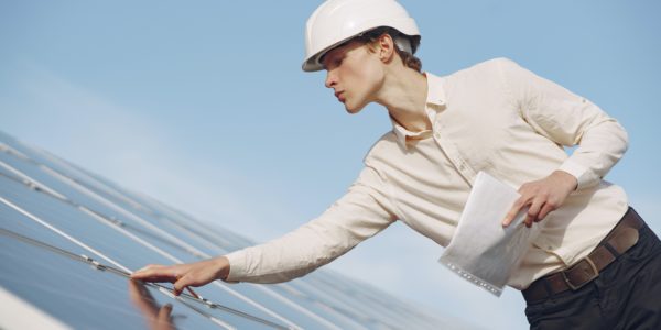 engineer checking the solar panel