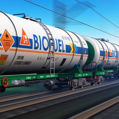 freight train with biofuel tankcars